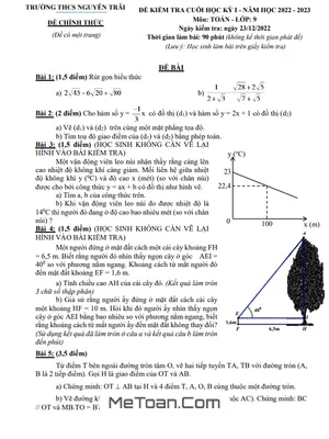 Đề Thi Cuối Kỳ 1 Toán 9 Năm 2022 - 2023 Trường THCS Nguyễn Trãi - TP HCM