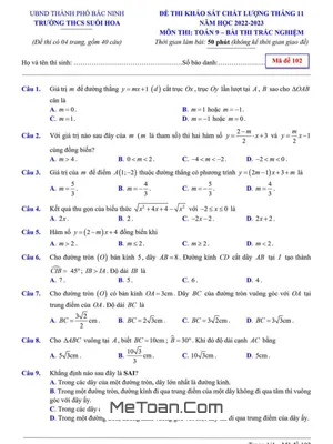 Đề khảo sát chất lượng Toán 9 tháng 11 năm 2022 trường THCS Suối Hoa – Bắc Ninh