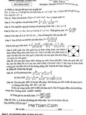 Đề thi HSG Toán 8 huyện Kỳ Anh - Hà Tĩnh năm học 2020 - 2021