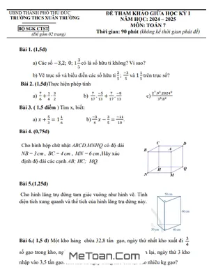 Trọn bộ 28 Đề tham khảo giữa kỳ 1 Toán 7 năm 2024 - 2025 phòng GD&ĐT Thủ Đức - TP HCM