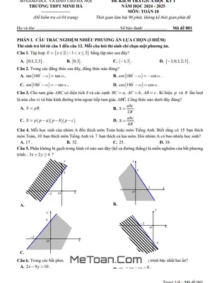 Đề thi giữa học kỳ 1 Toán 10 năm 2024 - 2025 trường THPT Minh Hà - Hà Nội