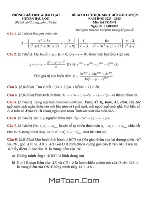 Đề Giao Lưu HSG Toán 8 Năm 2024 - 2025 Phòng GD&ĐT Hậu Lộc - Thanh Hóa