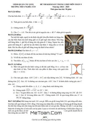 Đề khảo sát Toán 9 tháng 2 năm 2025 trường THCS Nghĩa Tân - Hà Nội