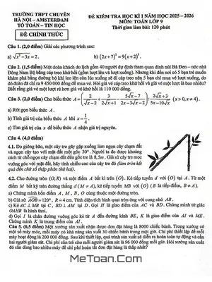 Đề thi học kì 1 Toán 9 năm học 2025 – 2026 trường THPT chuyên Hà Nội – Amsterdam