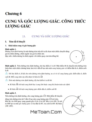 Lý Thuyết, Dạng Toán Và Bài Tập Cung Và Góc Lượng Giác, Công Thức Lượng Giác Lớp 10