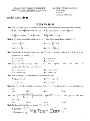 Ôn Tập Học Kì 2 Toán 12 Năm 2020 - 2021 Trường THPT Trần Phú - Hà Nội