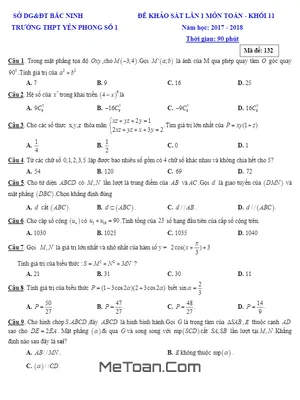 Đề khảo sát Toán 11 lần 1 năm học 2017 - 2018 trường THPT Yên Phong 1 - Bắc Ninh (có đáp án)