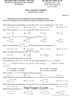 Đề Thi Giữa Kỳ 2 Toán 10 Năm 2023-2024 Trường Thực Nghiệm Khoa Học Giáo Dục - Hà Nội