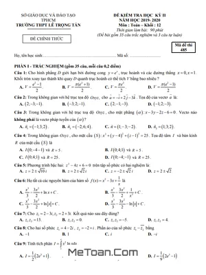 Đề thi học kì 2 Toán 12 năm 2019 - 2020 trường THPT Lê Trọng Tấn - TP HCM