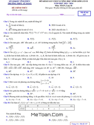 Đề KSCL HSG lần 2 Toán 10 năm 2023 – 2024 trường THPT Lê Xoay – Vĩnh Phúc