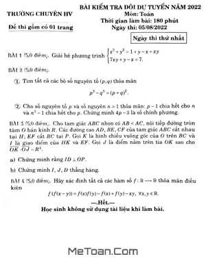 Đề kiểm tra đội tuyển Toán năm 2022 trường chuyên Hùng Vương – Bình Dương