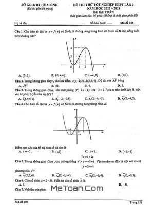 Đề thi thử THPT 2024 môn Toán lần 2 - Sở GD&ĐT Hòa Bình