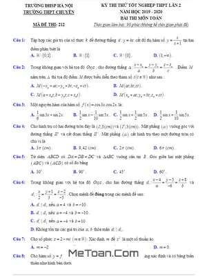 Đề thi thử tốt nghiệp THPT 2020 môn Toán lần 2 trường THPT chuyên ĐHSP Hà Nội