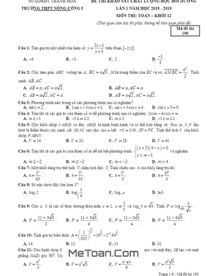 Đề thi KSCL học bồi dưỡng Toán lần 1 năm 2018 – 2019 trường Nông Cống 1 – Thanh Hóa