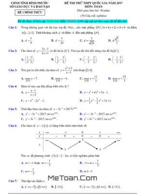 Đề Thi Thử THPT Quốc Gia 2017 Môn Toán - Sở GD&ĐT Bình Phước