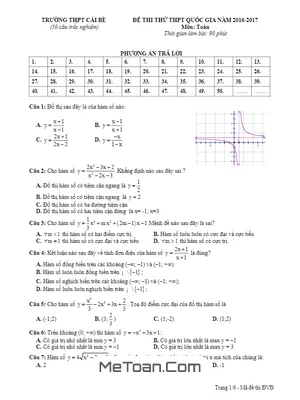 Đề thi thử THPT Quốc gia 2017 môn Toán trường THPT Cái Bè - Tiền Giang
