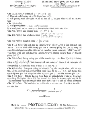 Đề thi thử số 4 THPT Quốc gia 2016 môn Toán trường Lý Tự Trọng – Hà Tĩnh