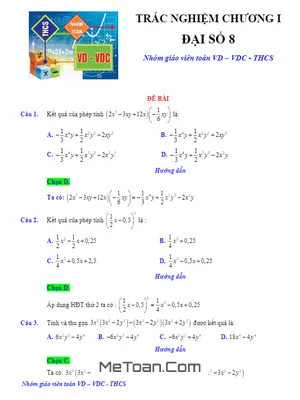 350 Bài Tập Trắc Nghiệm Phép Nhân Và Phép Chia Các Đa Thức Lớp 8