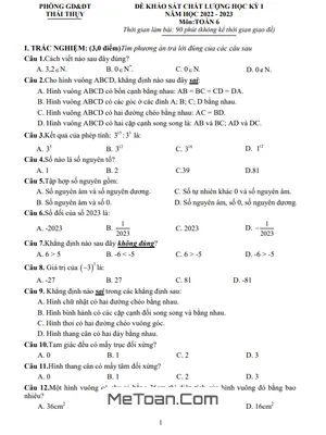 Đề thi học kì 1 Toán 6 năm 2022 - 2023 phòng GD&ĐT Thái Thụy - Thái Bình