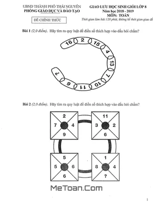 Đề thi học sinh giỏi Toán 8 năm 2018-2019 phòng GD&ĐT thành phố Thái Nguyên