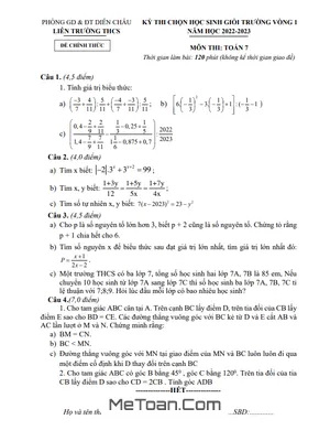 Đề HSG Toán 7 Vòng 1 Năm 2022 - 2023 Liên Trường THCS Huyện Diễn Châu - Nghệ An