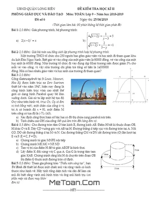 Đề thi HK2 Toán lớp 9 năm 2018 - 2019 phòng GD&ĐT Long Biên - Hà Nội