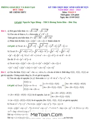 Đề thi học sinh giỏi huyện Toán 9 năm 2022 - 2023 phòng GD&ĐT Đức Thọ - Hà Tĩnh
