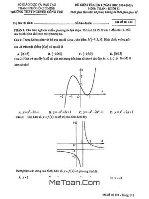 Đề thi HK1 Toán 12 năm 2024 - 2025 trường THPT Nguyễn Công Trứ - TP.HCM