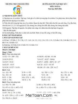 Đề cương ôn tập học kỳ 1 Toán 6 năm học 2025 – 2026 trường THCS Thành Công - Hà Nội