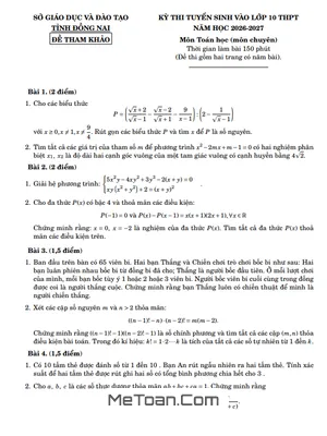 Đề Tham Khảo Tuyển Sinh Lớp 10 Môn Toán (Chuyên) Năm Học 2026 – 2027 Sở GD&ĐT Đồng Nai