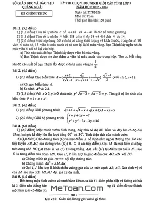 Đề Thi Chọn Học Sinh Giỏi Tỉnh Toán Lớp 9 Quảng Ngãi Năm Học 2025-2026: Tuyển Tập Đề Thi Chuẩn