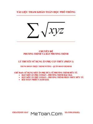 Sử Dụng Một Ẩn Phụ Đơn Giản Giải Phương Trình Chứa Căn (ẩn Phụ 1) - Lương Tuấn Đức