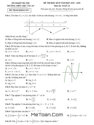 Đề Cương Ôn Tập HK2 Toán 12 Năm 2019 - 2020 Trường Chu Văn An - Hà Nội
