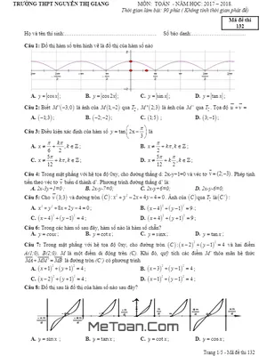 Đề thi khảo sát Toán 11 lần 1 năm 2017-2018 trường Nguyễn Thị Giang - Vĩnh Phúc (có đáp án)