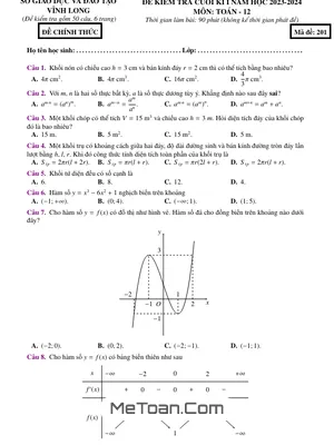 Đề kiểm tra cuối kì 1 Toán 12 năm 2023 - 2024 sở GD&ĐT Vĩnh Long