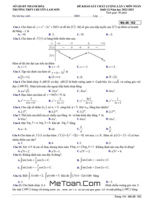 Đề khảo sát Toán 12 lần 1 năm 2022 – 2023 trường chuyên Lam Sơn – Thanh Hóa
