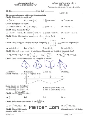 Đề thi thử Đại học môn Toán lần 2 trường THPT Hà Huy Tập – Hà Tĩnh