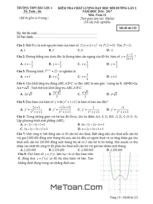 Đề kiểm tra chất lượng dạy - học bồi dưỡng môn Toán trường Hậu Lộc 4 - Thanh Hóa lần 2