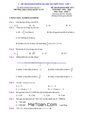 Đề Tham Khảo Học Kỳ 1 Toán 7 Năm 2022 - 2023 Trường THCS Trần Quốc Tuấn - TP HCM
