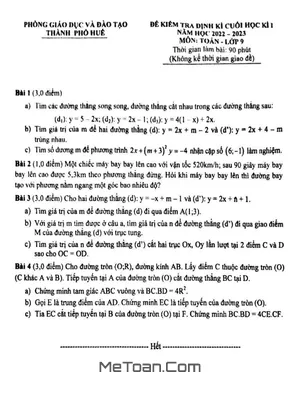 Đề thi học kì 1 Toán 9 năm 2022 - 2023 phòng GD&ĐT TP Huế