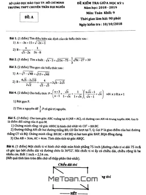 Đề thi giữa kì 1 Toán 9 năm 2018 - 2019 trường chuyên Trần Đại Nghĩa - TP.HCM