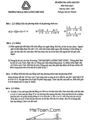 Đề thi giữa kì 1 Toán 9 năm 2024 - 2025 trường Lương Thế Vinh - Hà Nội