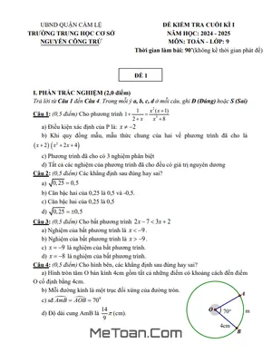 Trọn Bộ Đề Thi Cuối Kì 1 Toán 9 Năm Học 2024-2025 THCS Nguyễn Công Trứ - Đà Nẵng (Có Đáp Án Chi Tiết)