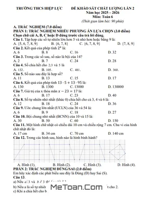 Đề Thi Khảo Sát Toán 6 Lần 2 Năm 2025 - 2026 Trường THCS Hiệp Lực, Hải Phòng (Có Đáp Án Chi Tiết)