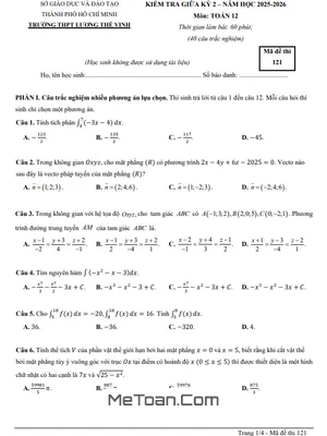 Đề Thi Giữa Kỳ 2 Toán 12 Trường THPT Lương Thế Vinh (2025-2026) Có Đáp Án