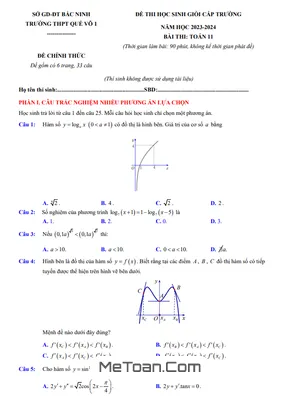 Đề thi học sinh giỏi Toán 11 năm 2023 - 2024 trường THPT Quế Võ 1 - Bắc Ninh