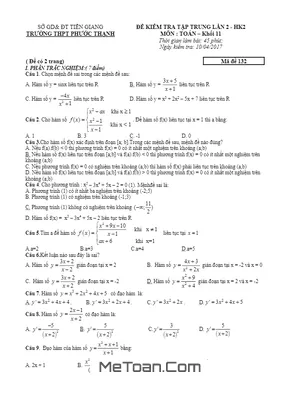 Đề kiểm tra tập trung Toán 11 lần 2 năm 2023 trường THPT Phước Thanh - Tiền Giang