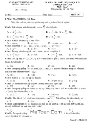 Đề thi HK1 Toán 11 năm học 2017 - 2018 trường THPT Ân Thi - Hưng Yên (Có đáp án)