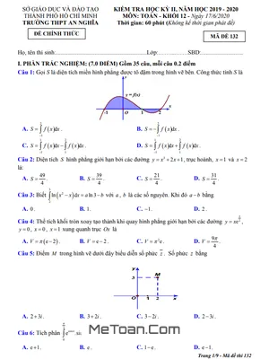 Đề thi học kì 2 Toán 12 năm 2019 - 2020 trường THPT An Nghĩa - TP HCM