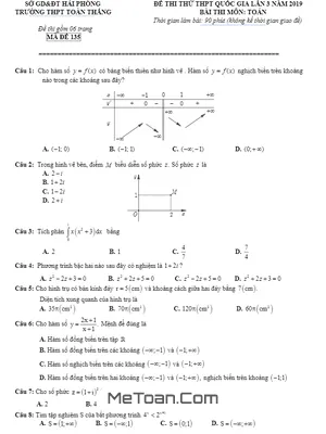 Đề thi thử THPT QG 2019 môn Toán trường Toàn Thắng – Hải Phòng lần 3